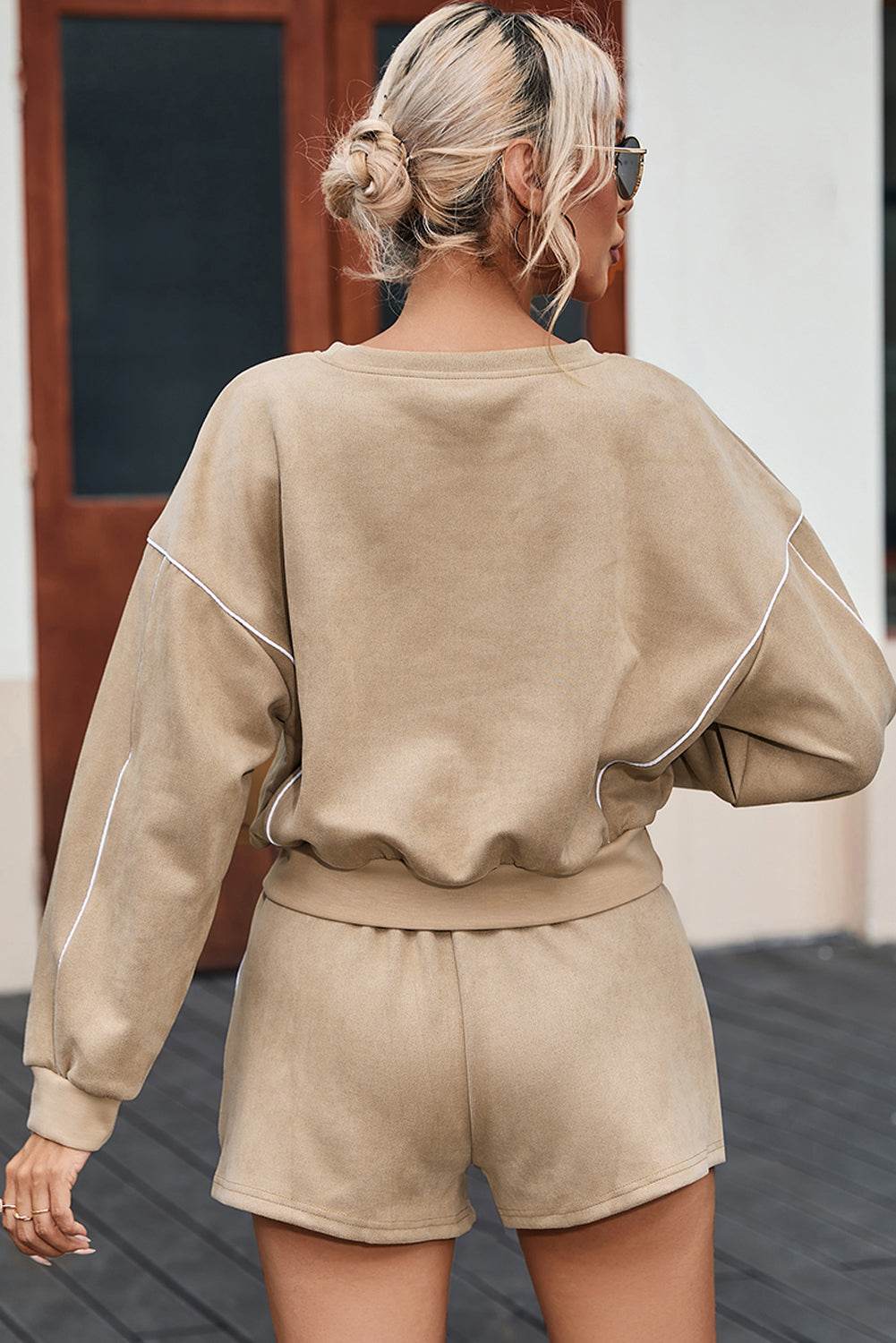 Round Neck Cropped Top and Shorts Set - DaTrendStore.Com