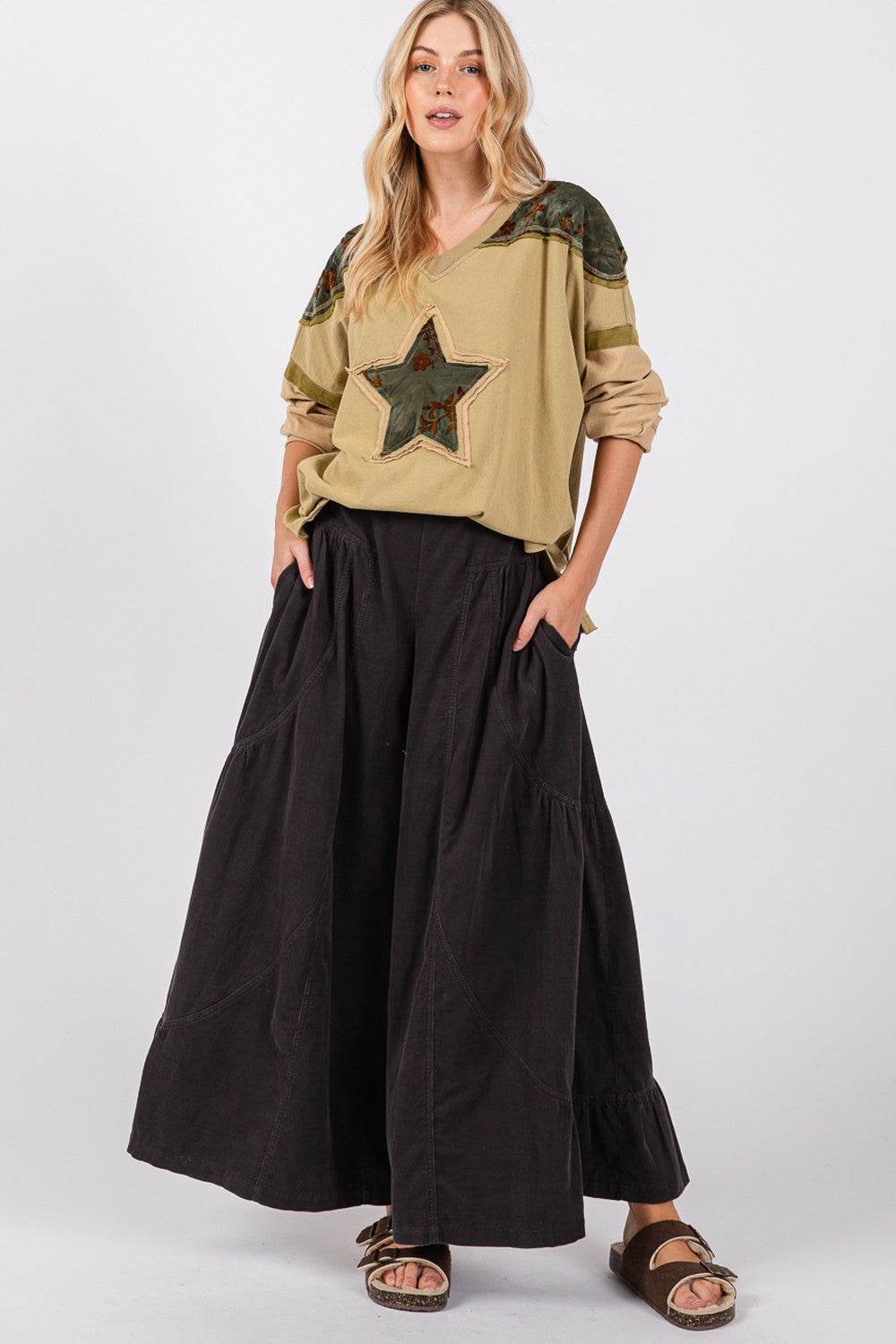 SAGE + FIG High Rise Corduroy Wide Leg Pants - DaTrendStore.Com