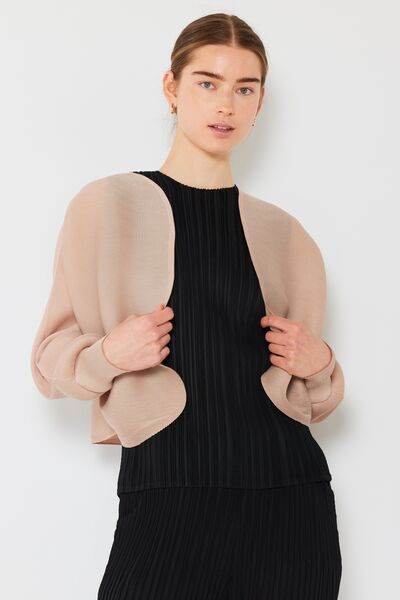 Marina West Swim Rib Pleated Puff Sleeve Bolero Cardigan - DaTrendStore.Com