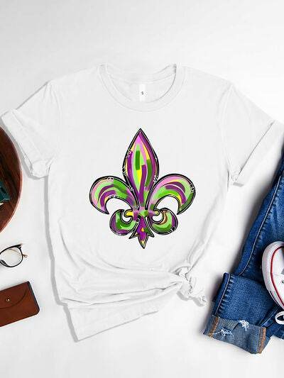 Mardi Gras Graphic Round Neck Short Sleeve T-Shirt - DaTrendStore.Com