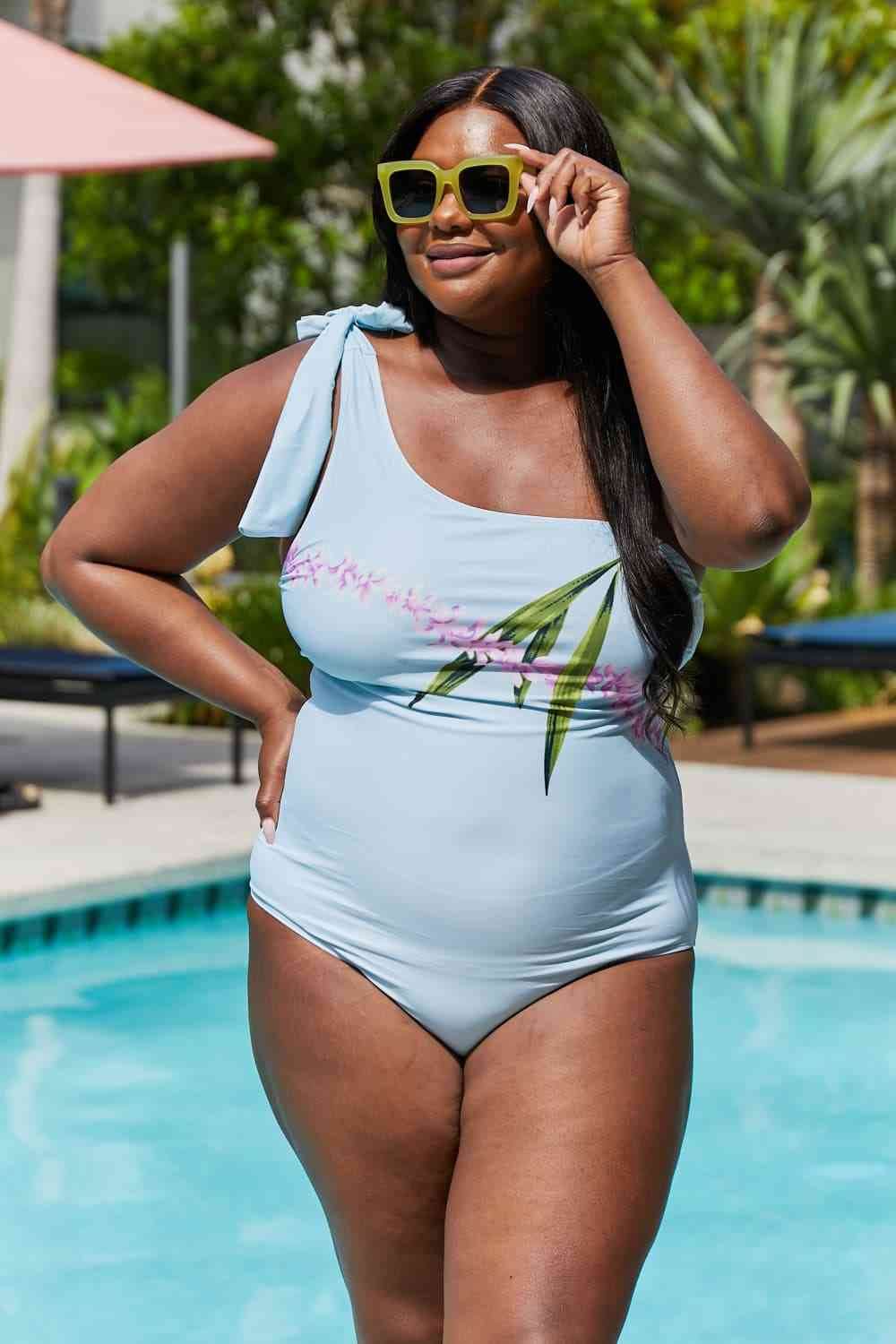 Marina West Swim Vacay Mode One Shoulder Swimsuit in Pastel Blue - DaTrendStore.Com