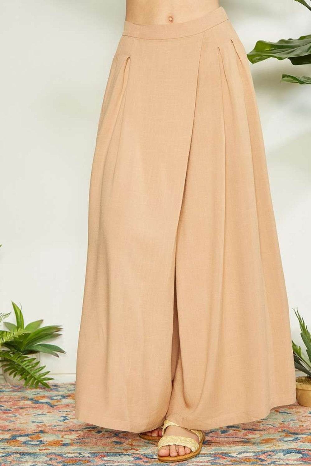 Mittoshop Wrap Pleating Detail Wide Leg Pants - DaTrendStore.Com