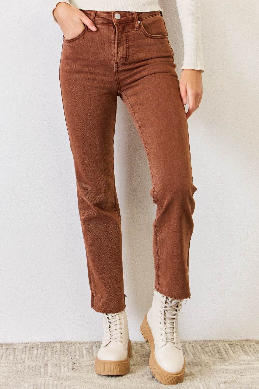 RISEN Full Size High Rise Tummy Control Straight Jeans - DaTrendStore.Com