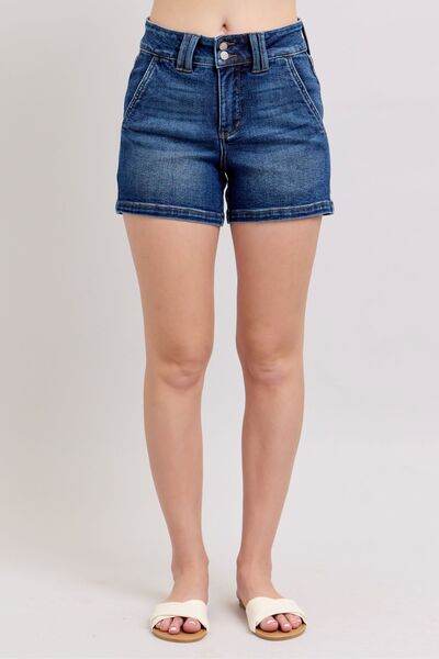 Judy Blue Full Size Double Button Waistband Denim Shorts Plus Size - DaTrendStore.Com