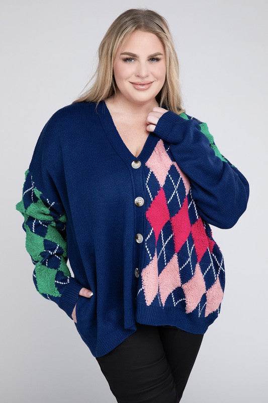 Plus V Neck Button Front Cardigan - DaTrendStore.Com
