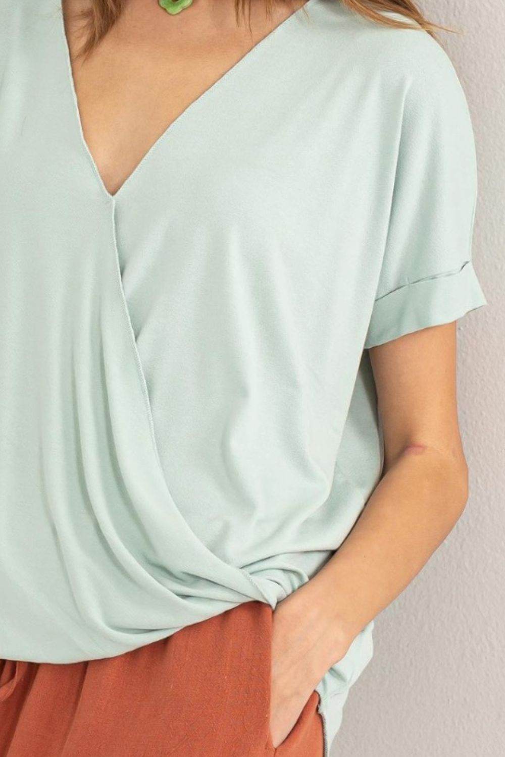 HYFVE Short Sleeve Surplice Top - DaTrendStore.Com