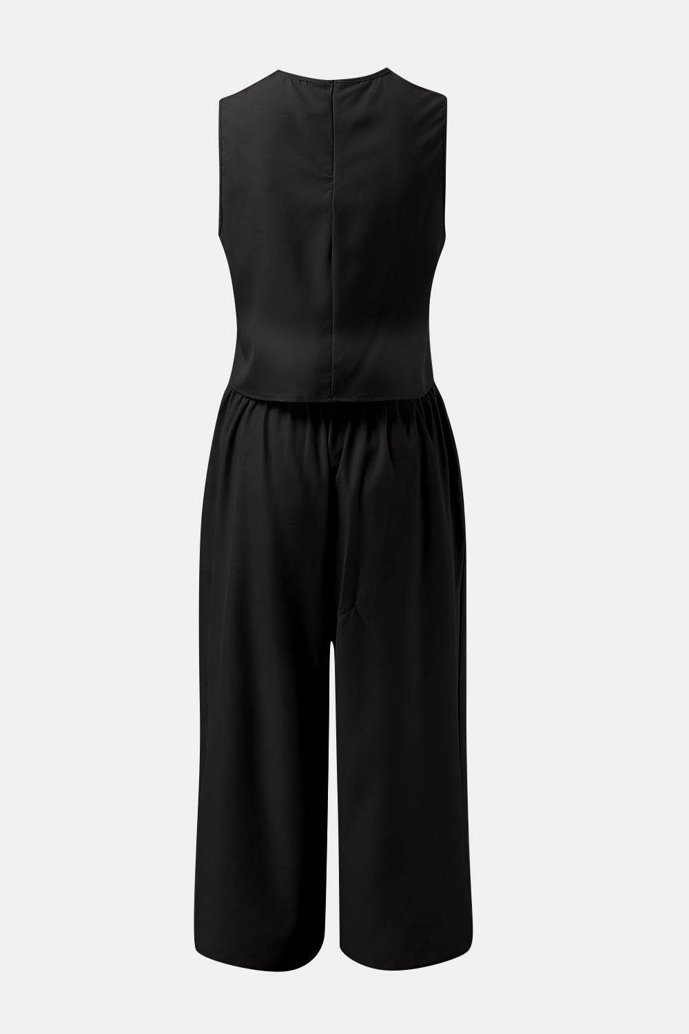 Round Neck Top and Wide Leg Pants Set - DaTrendStore.Com