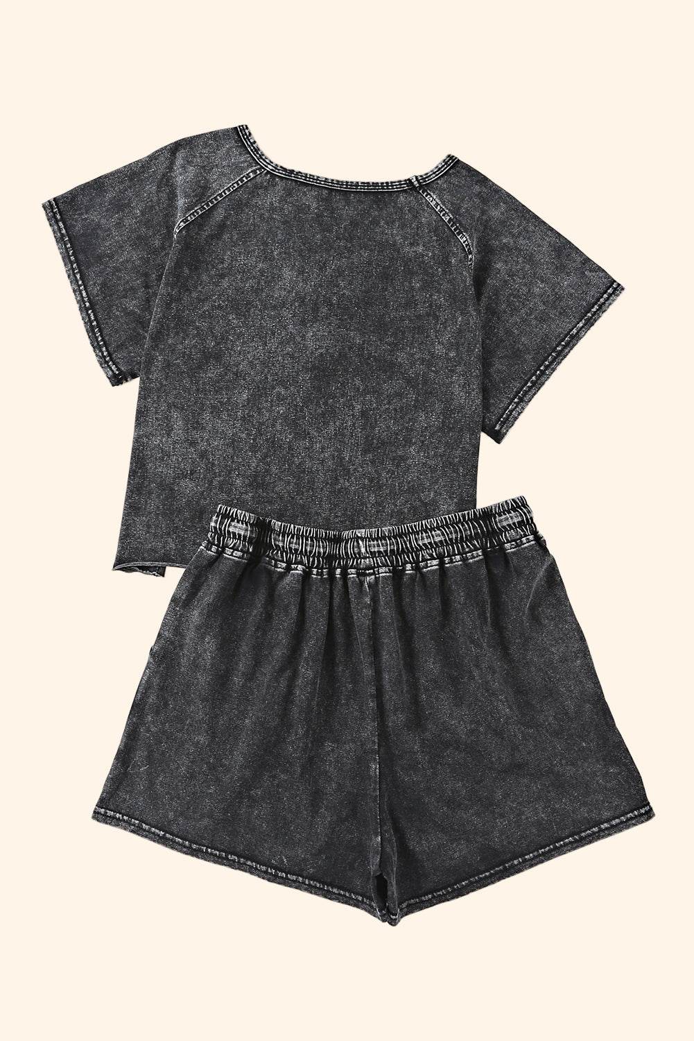 Heathered Round Neck Top and Shorts Lounge Set - DaTrendStore.Com