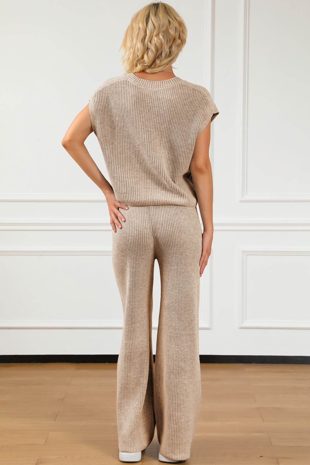 Pocketed V-Neck Top and Wide Leg Sweater Set - DaTrendStore.Com