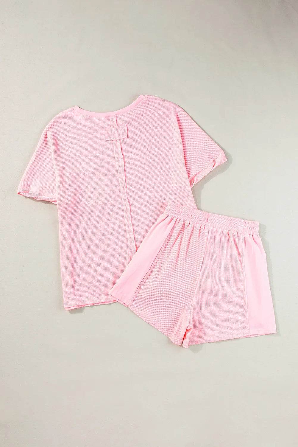 Waffle-Knit Half Sleeve Top and Shorts Set - DaTrendStore.Com