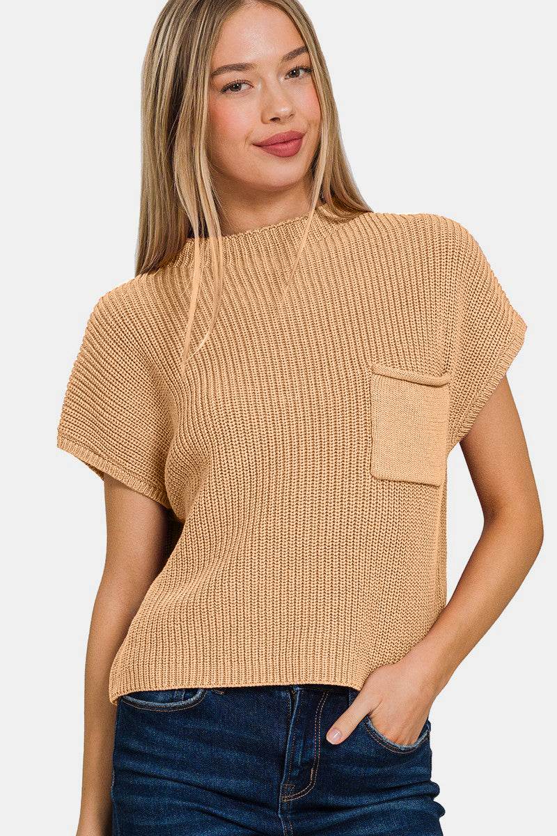 Zenana Mock Neck Short Sleeve Cropped Sweater - DaTrendStore.Com