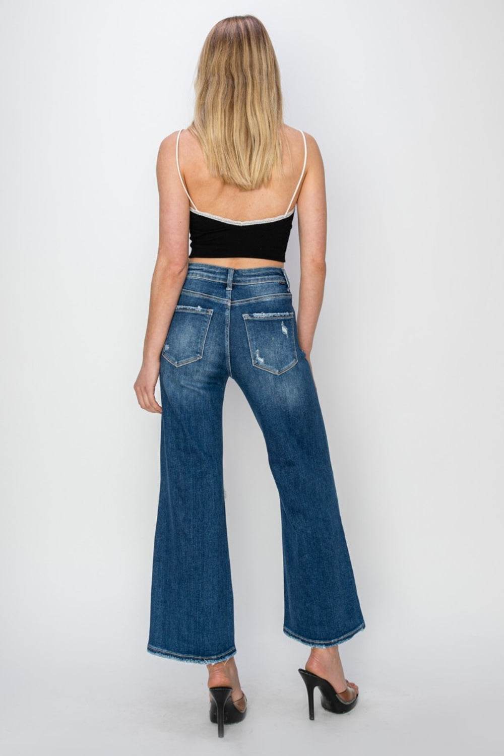 Risen Full Size High Rise Patch Detailed Wide Leg Crop Jeans - DaTrendStore.Com