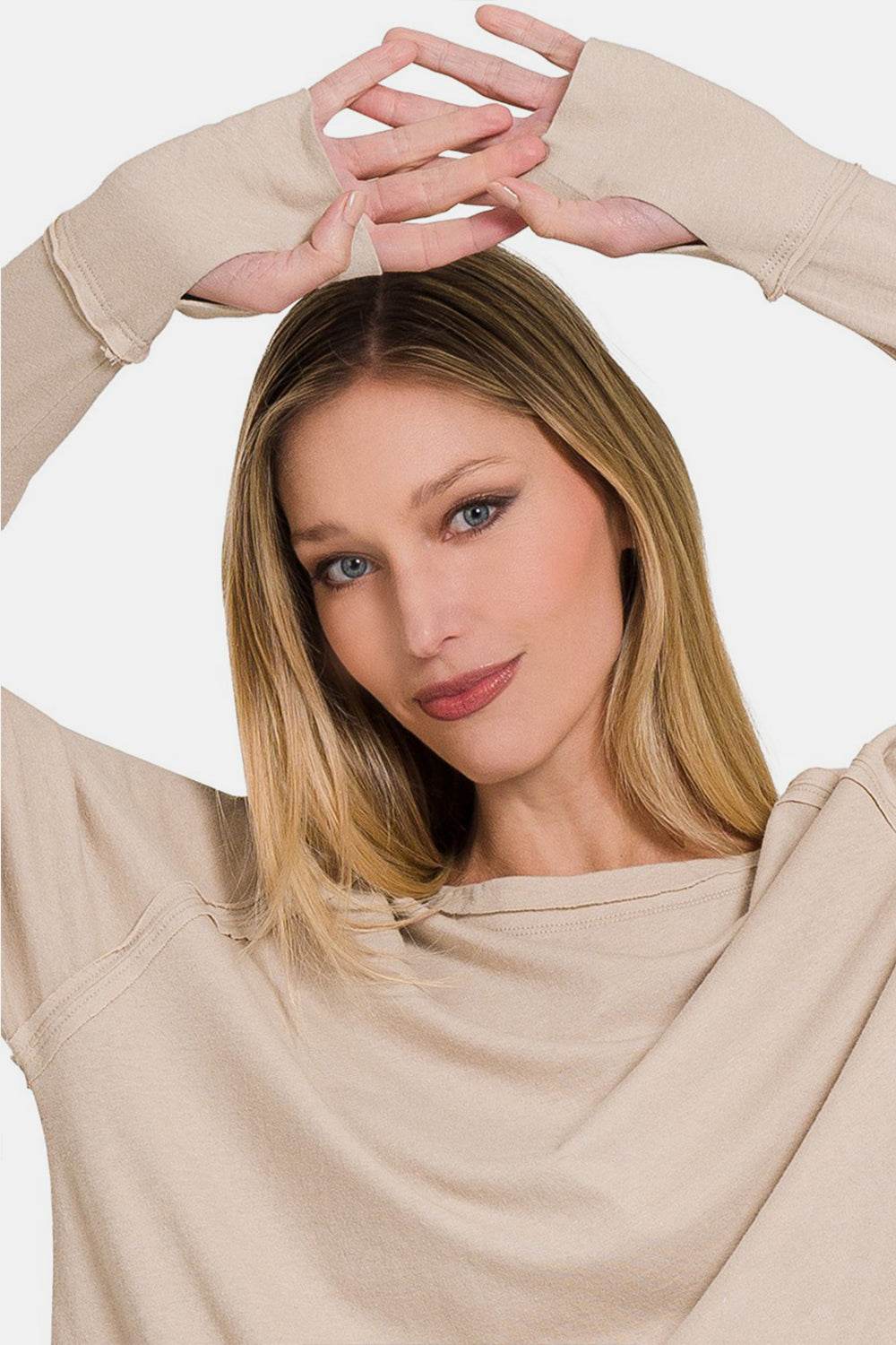 Zenana Round Neck Thumbhole Long Sleeve Top - DaTrendStore.Com