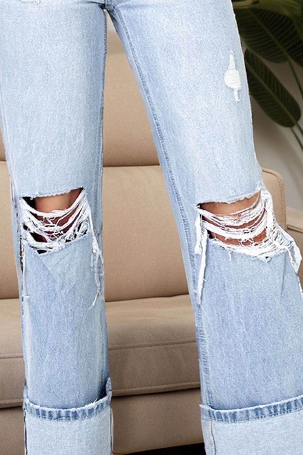 Distressed High Waist Jeans with Pockets - DaTrendStore.Com