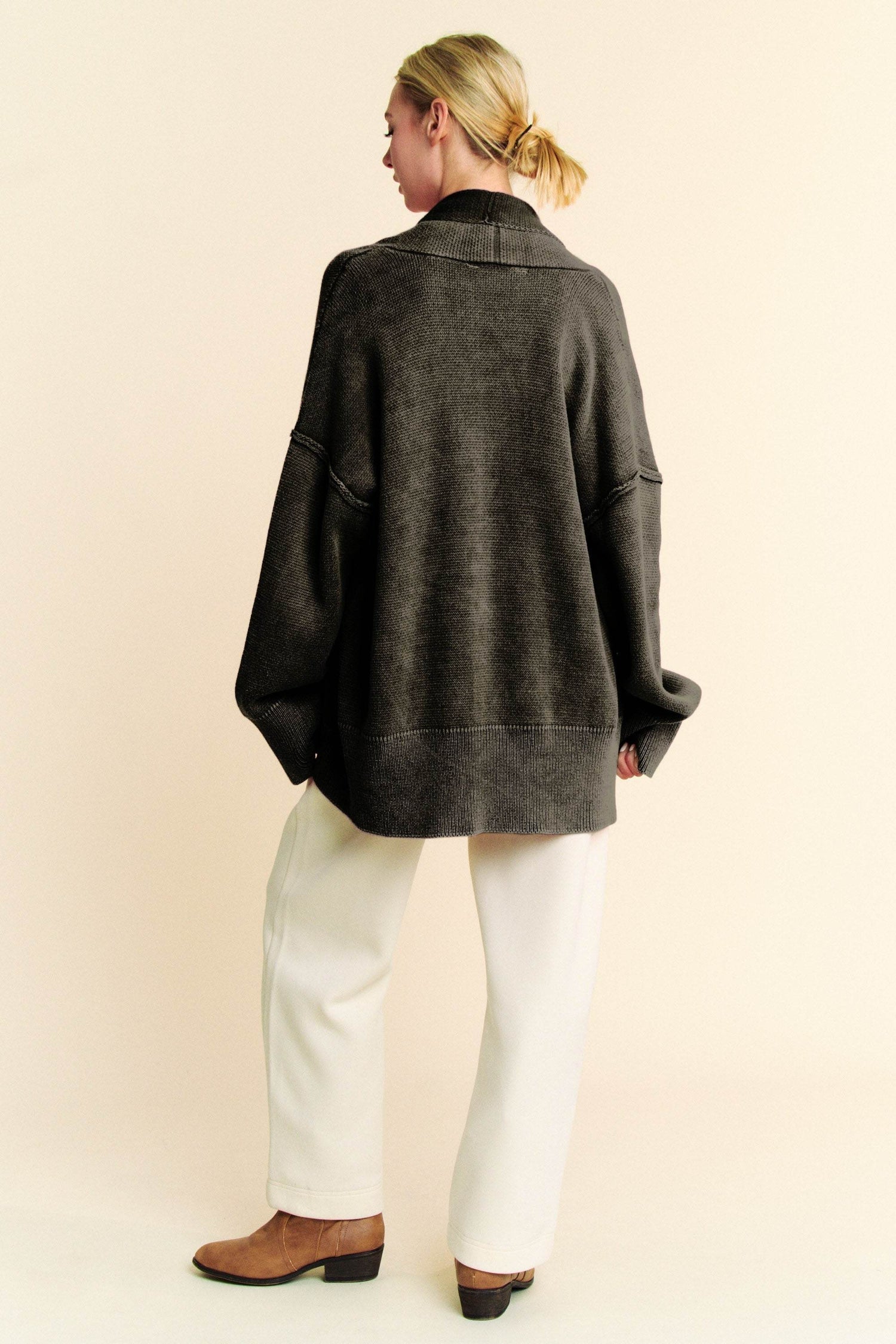 Davi & Dani Shawl Collar Ribbed Detail Button Up Cardigan - DaTrendStore.Com