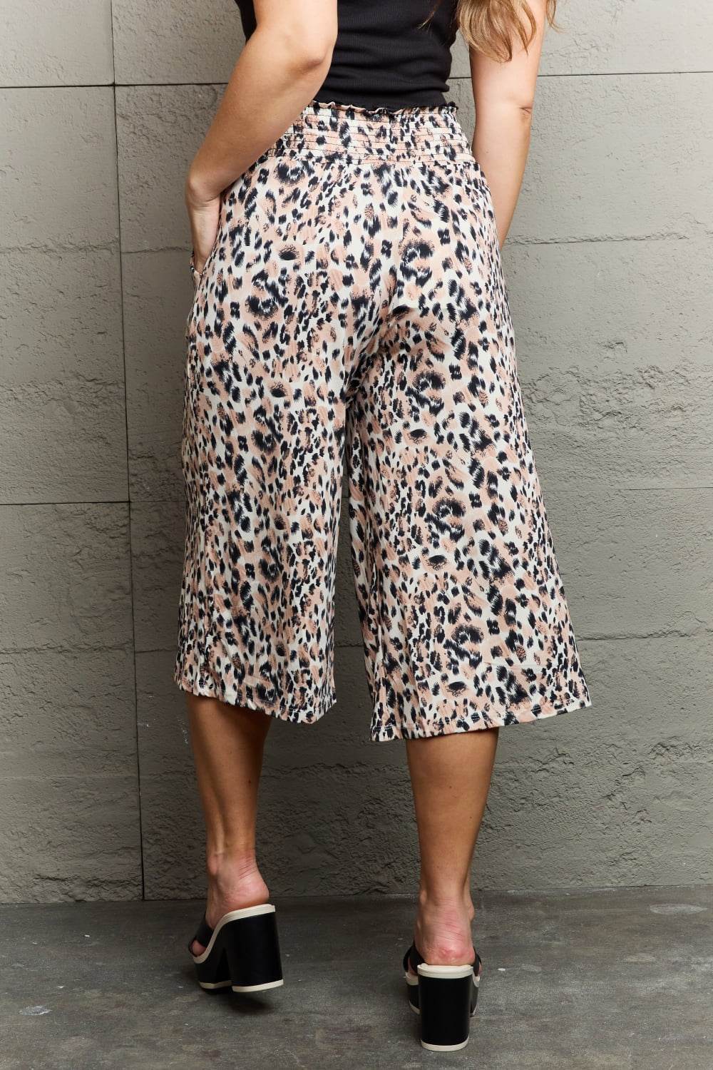 Ninexis Leopard High Waist Flowy Wide Leg Pants with Pockets - DaTrendStore.Com