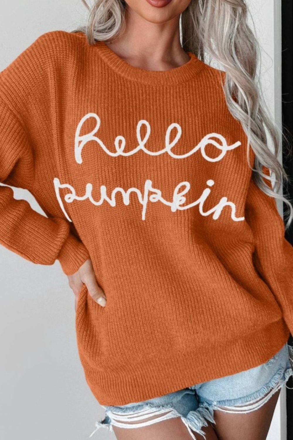 Letter Graphic Round Neck Long Sleeve Sweater - DaTrendStore.Com