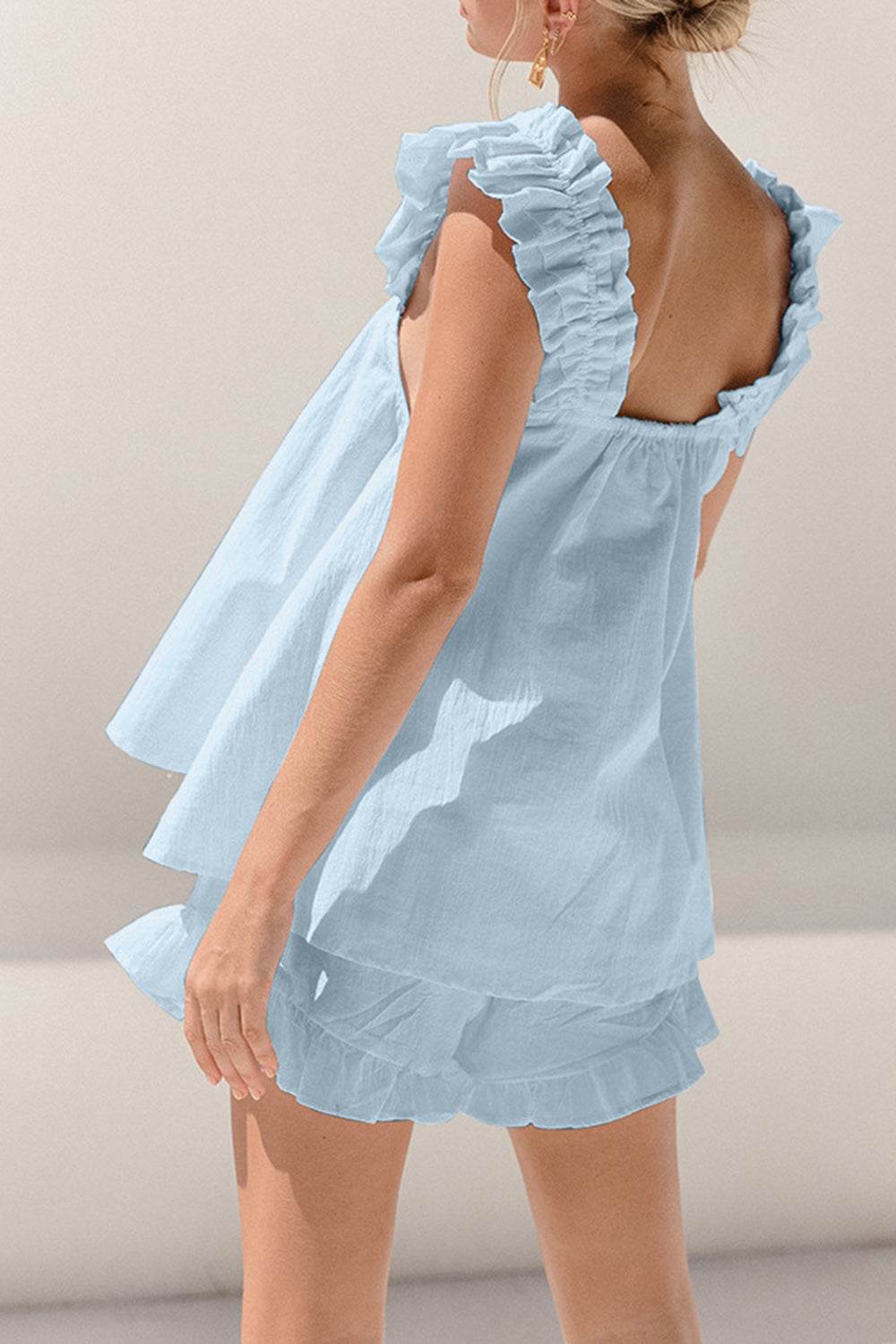 Ruffled Square Neck Top and Shorts Set - DaTrendStore.Com