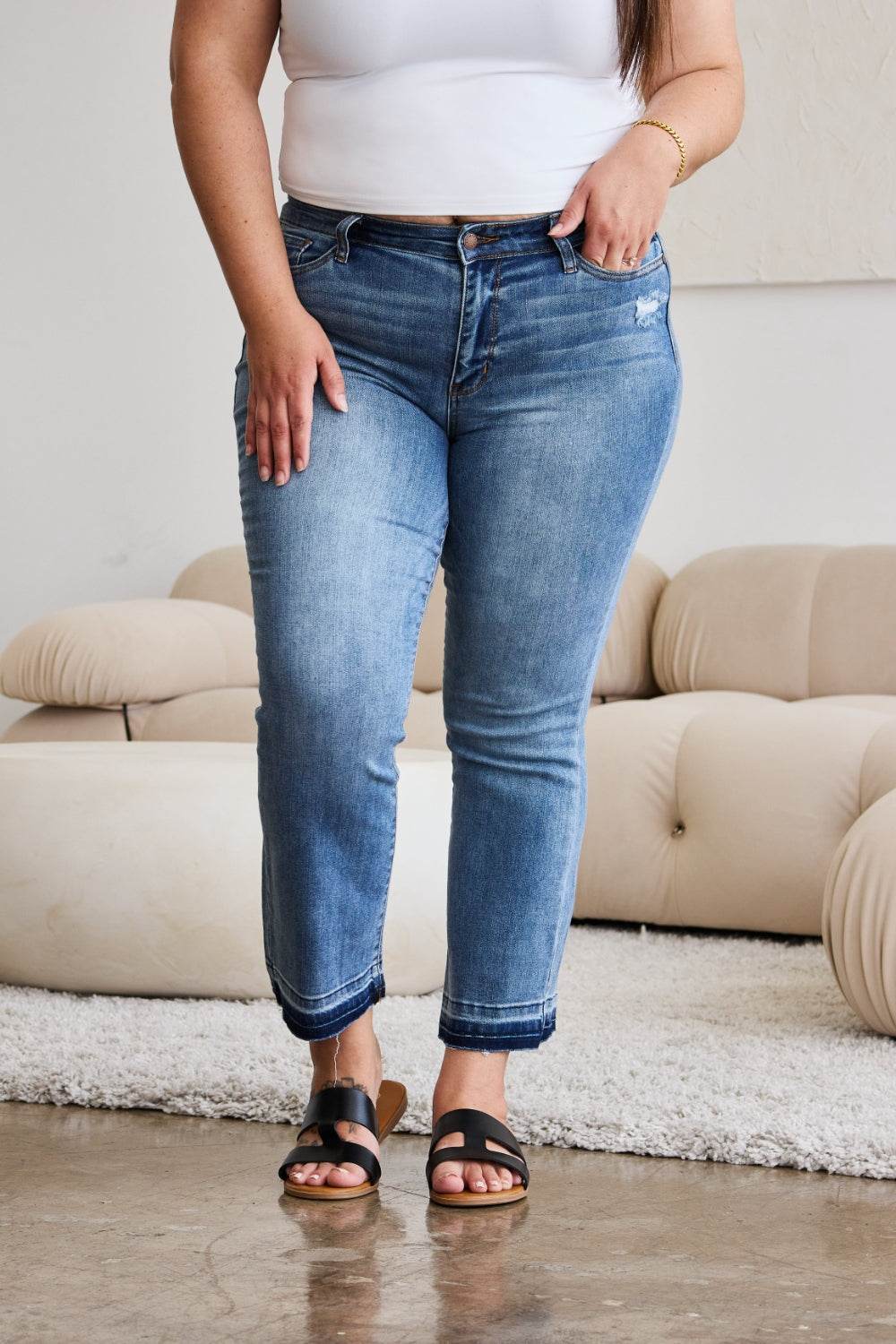 Judy Blue Full Size Release Hem Cropped Bootcut Jeans - DaTrendStore.Com
