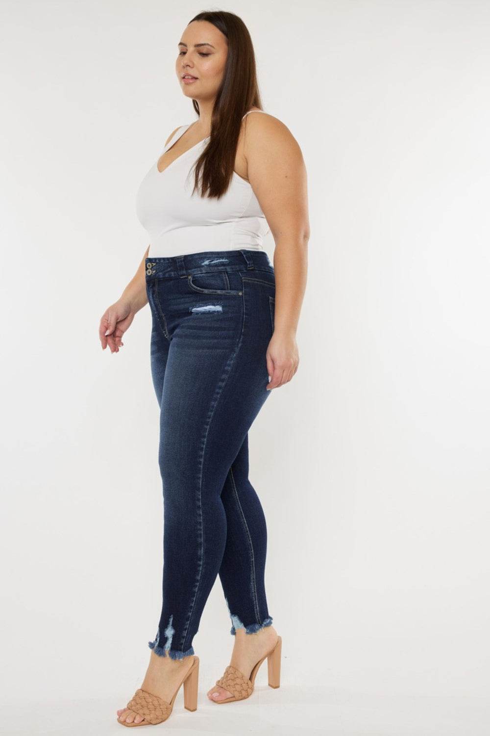 Kancan Full Size Cat's Whiskers Raw Hem High Waist Jeans - DaTrendStore.Com