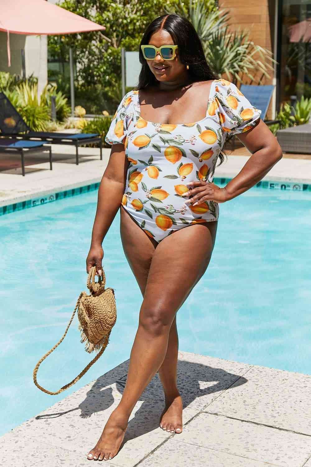 Marina West Swim Salty Air Puff Sleeve One-Piece in Citrus Orange - DaTrendStore.Com