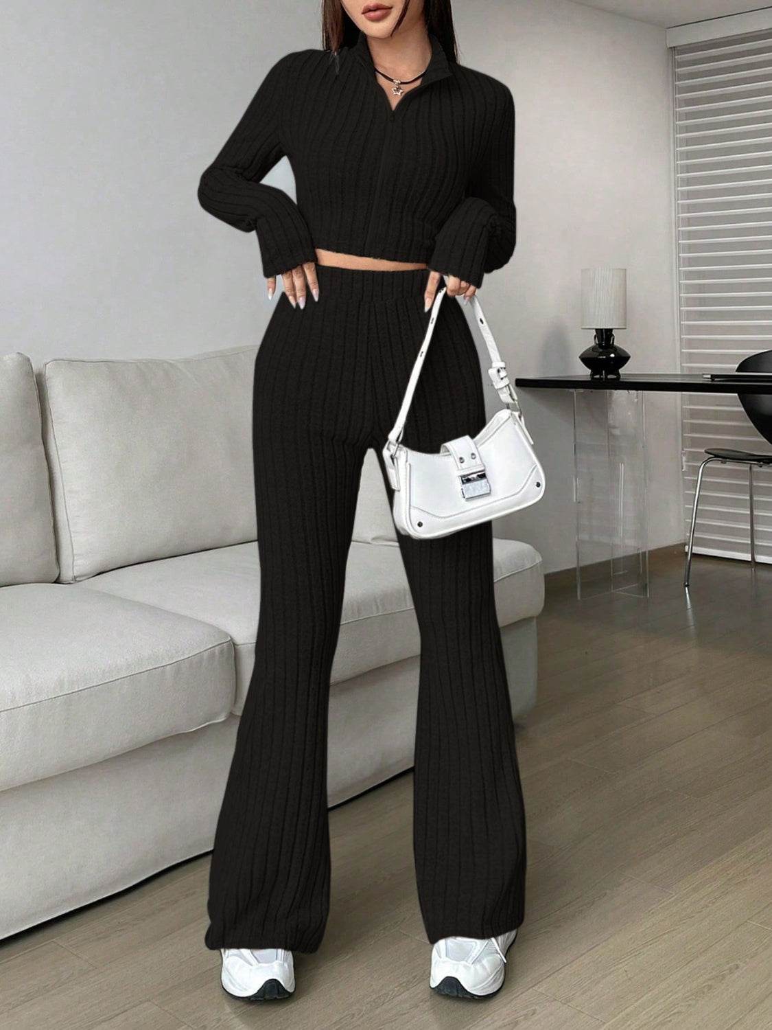 Honey Zip Up Long Sleeve Top and Pants Set - DaTrendStore.Com
