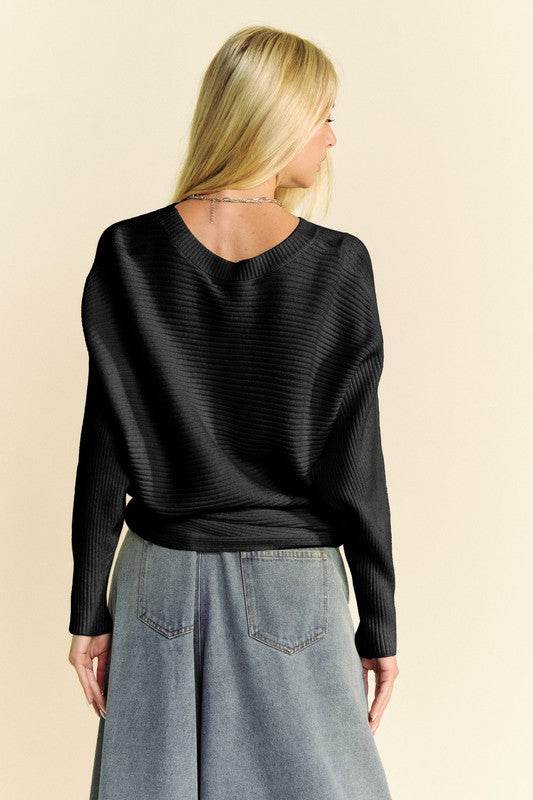 Davi & Dani Round Neck Batwing Sleeve Sweater - DaTrendStore.Com