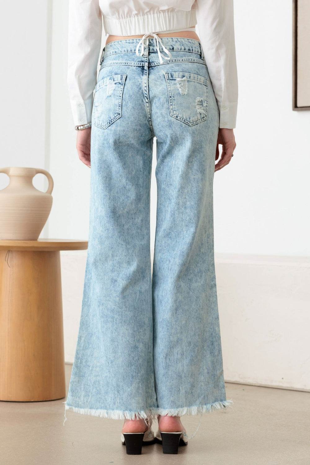 Litz La Distressed Frayed Hem Flare Jeans - DaTrendStore.Com