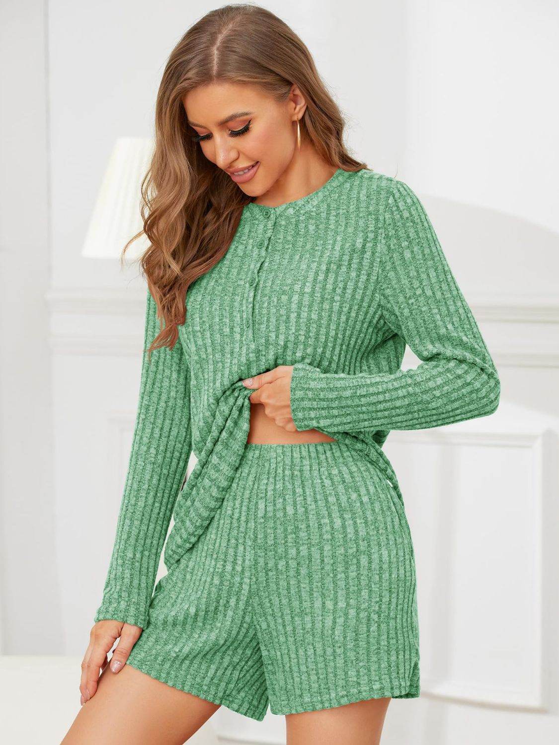 Ribbed Round Neck Top and Shorts Set - DaTrendStore.Com