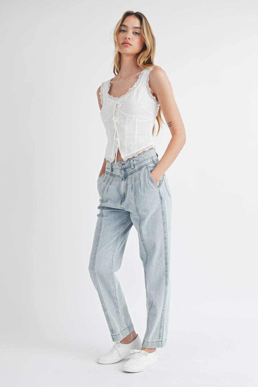 MABLE Pleated Front Detail Straight Jeans - DaTrendStore.Com