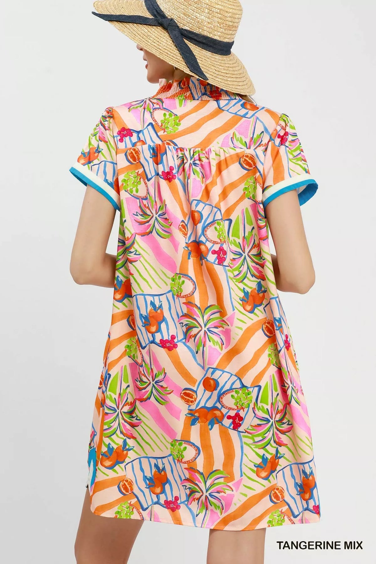 Umgee Tropical Print Collared Shift Dress - Tangerine Mix