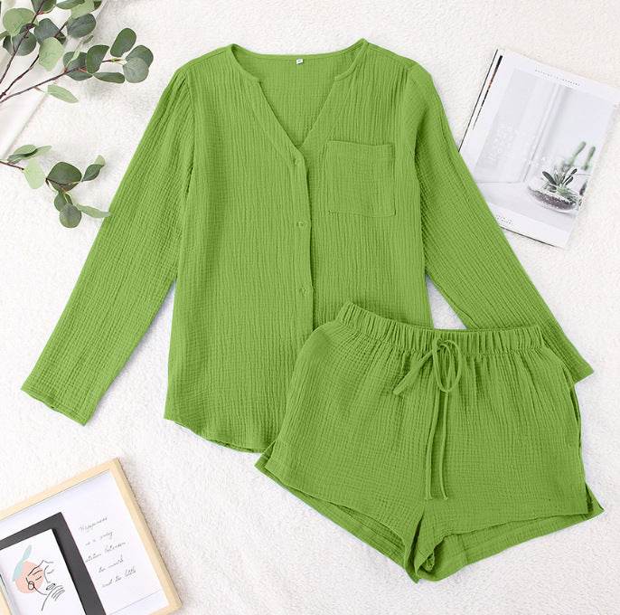 Notched Long Sleeve Top and Shorts Set - DaTrendStore.Com
