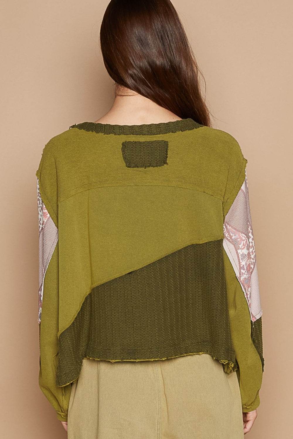 POL Long Sleeve Cut Sew Peace Emblem Top - DaTrendStore.Com