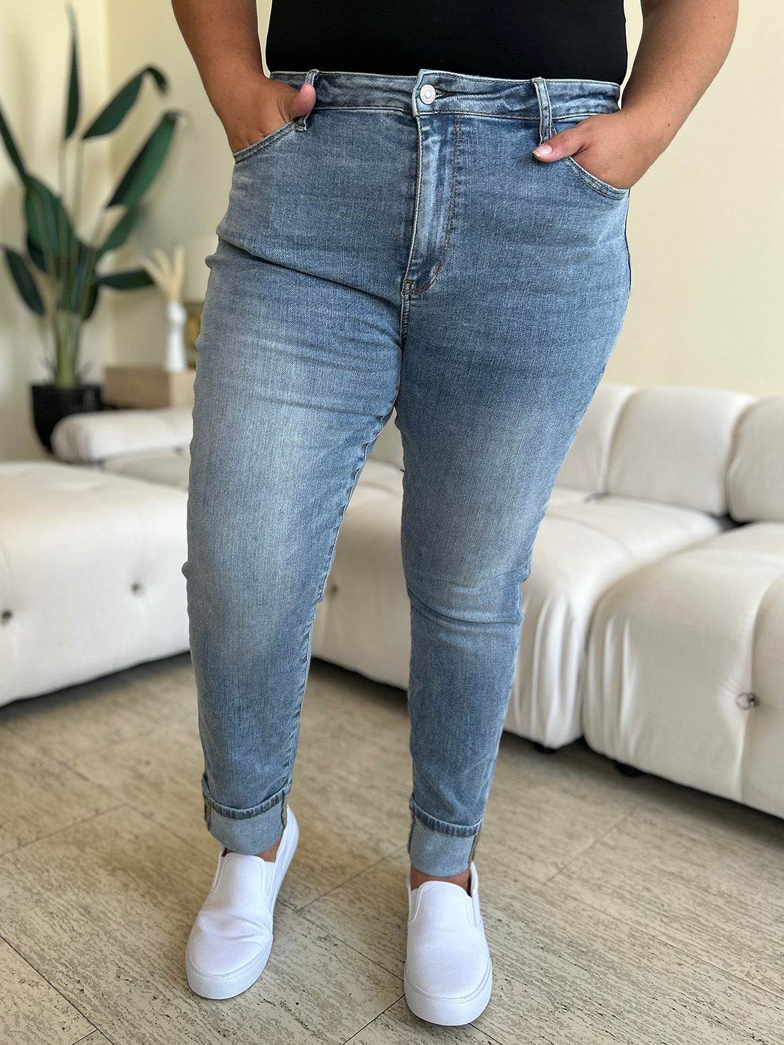 Judy Blue Full Size High Waist Cuff Hem Jeans - DaTrendStore.Com