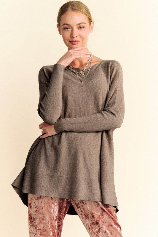 Davi & Dani Round Neck Dropped Shoulder Long Sleeve Knit Top - DaTrendStore.Com