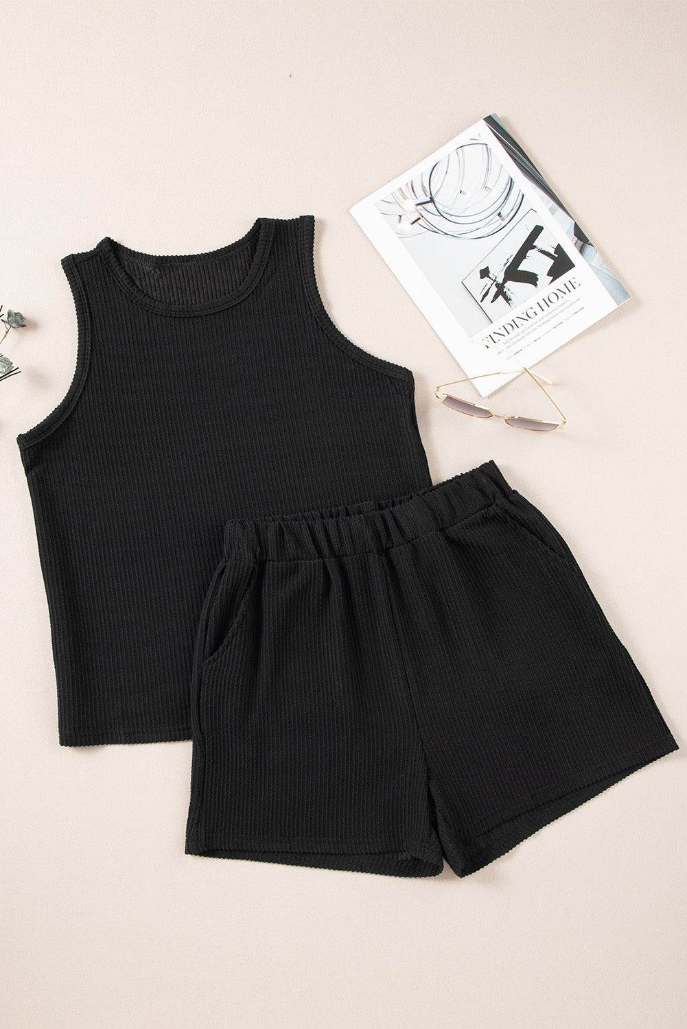 Round Neck Sleeveless Top and Shorts Set - DaTrendStore.Com