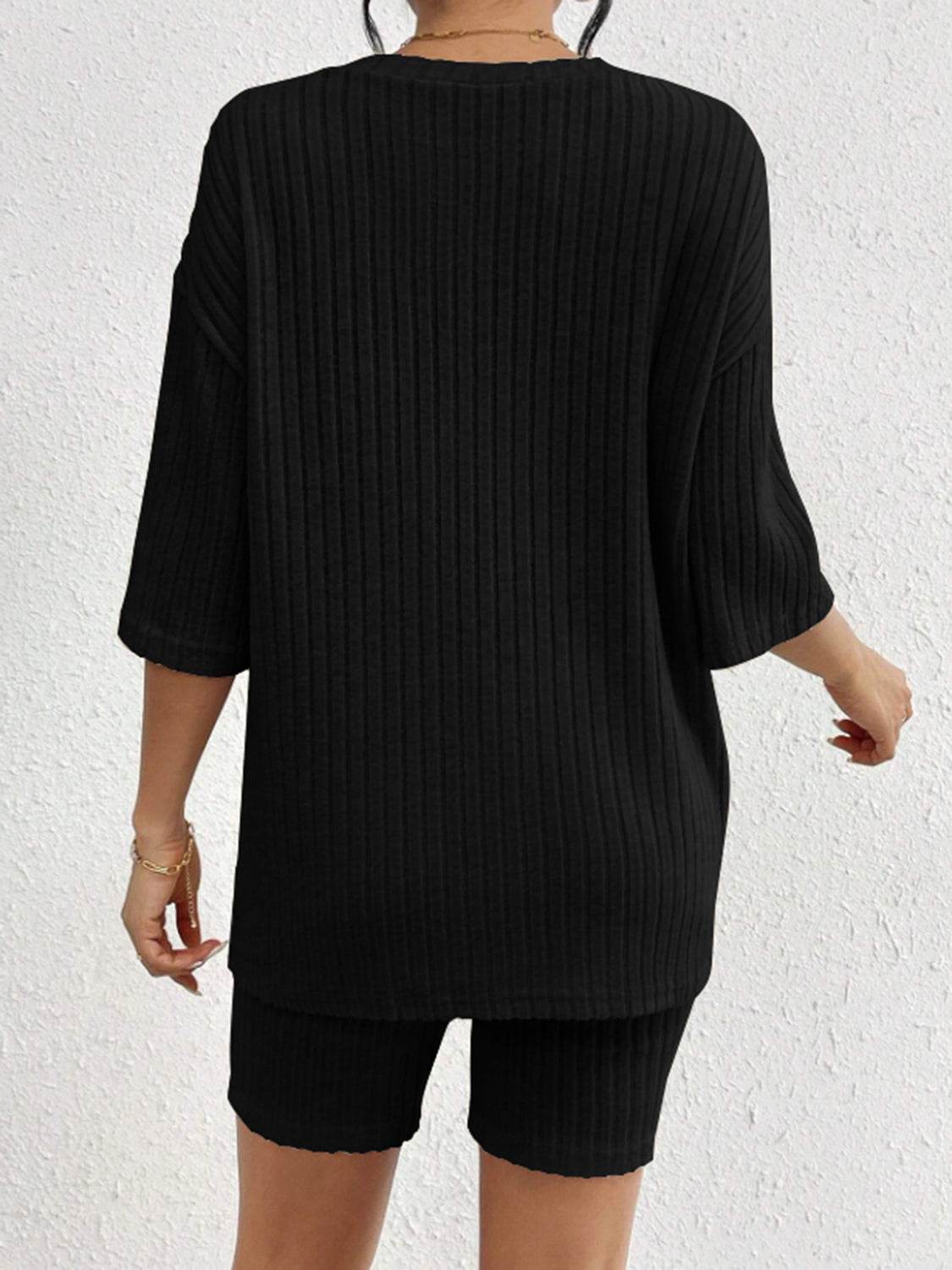 Ribbed Round Neck Top and Shorts Set - DaTrendStore.Com