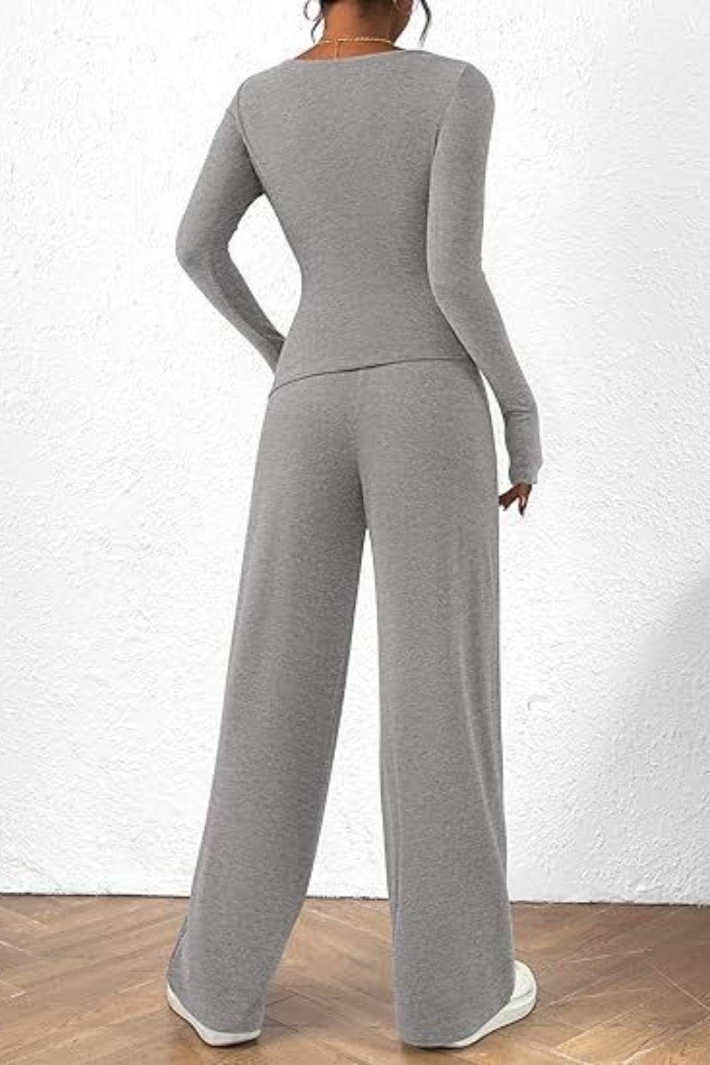 Round Neck Long Sleeve Top and Pants Set - DaTrendStore.Com