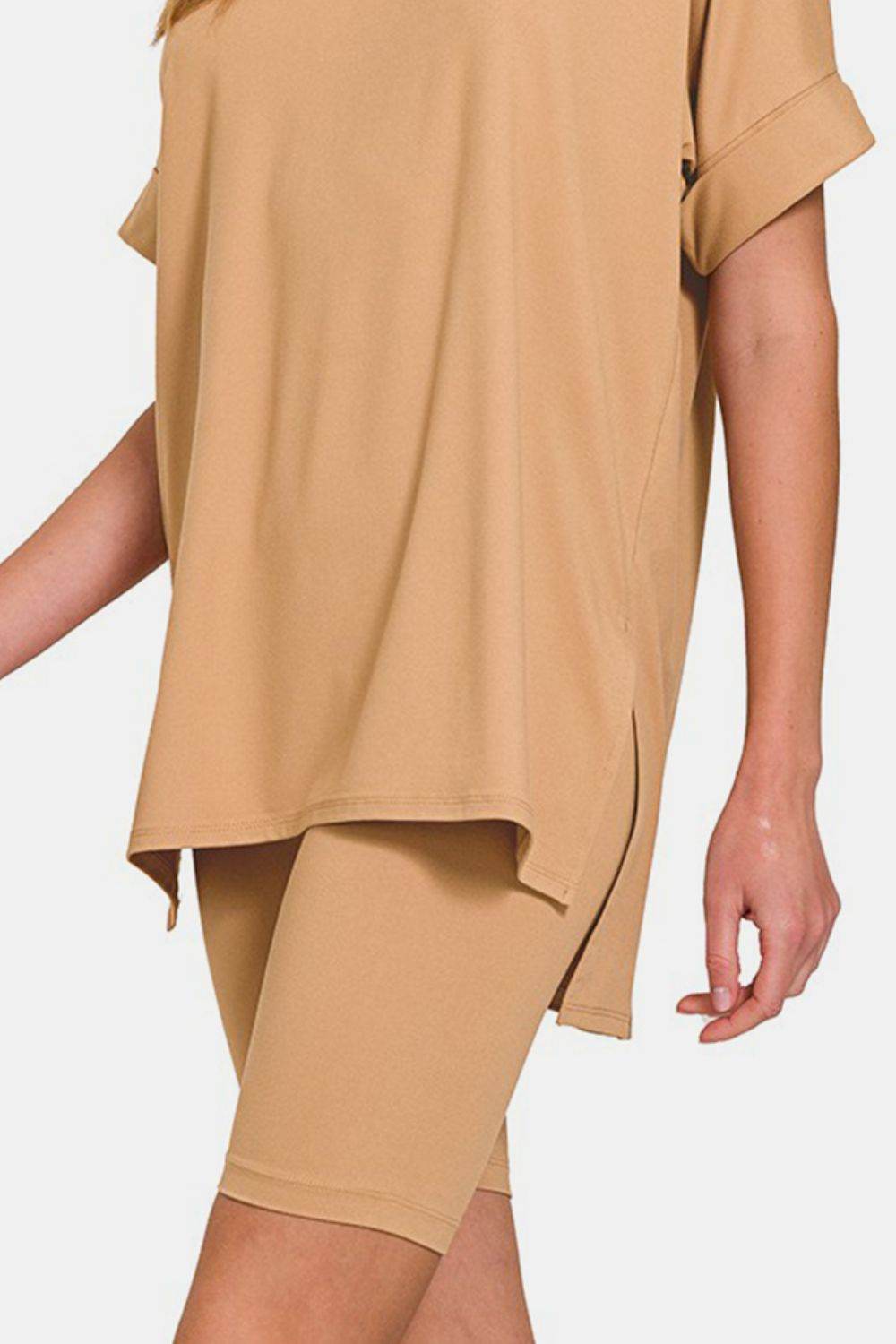 Zenana V-Neck Short Sleeve T-Shirt and Biker Shorts Set - DaTrendStore.Com