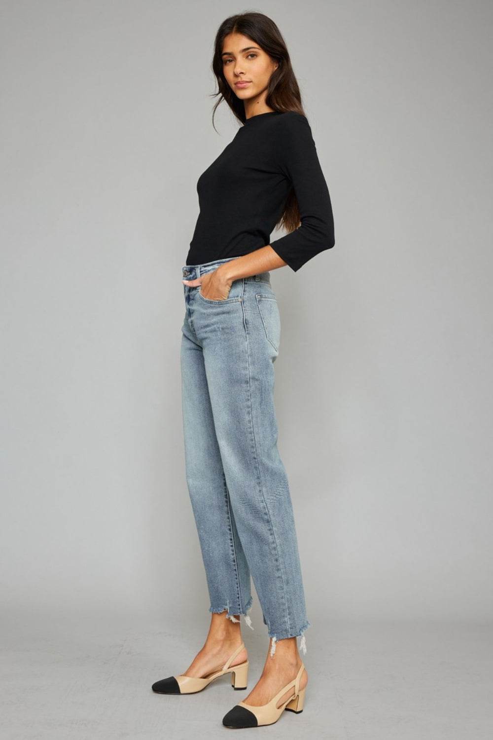 Kancan High Waist Raw Hem Cropped Wide Leg Jeans - DaTrendStore.Com