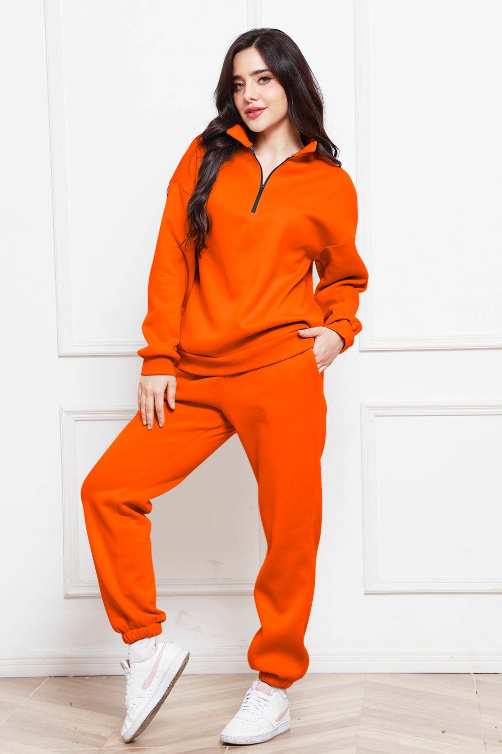 Half Zip Long Sleeve Sweatshirt and Pants Set - DaTrendStore.Com