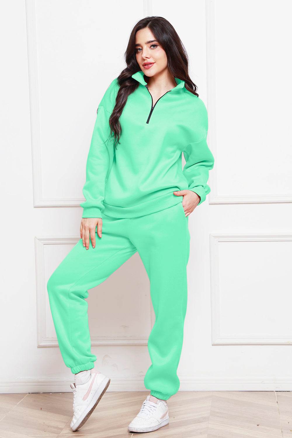 Half Zip Long Sleeve Sweatshirt and Pants Set - DaTrendStore.Com