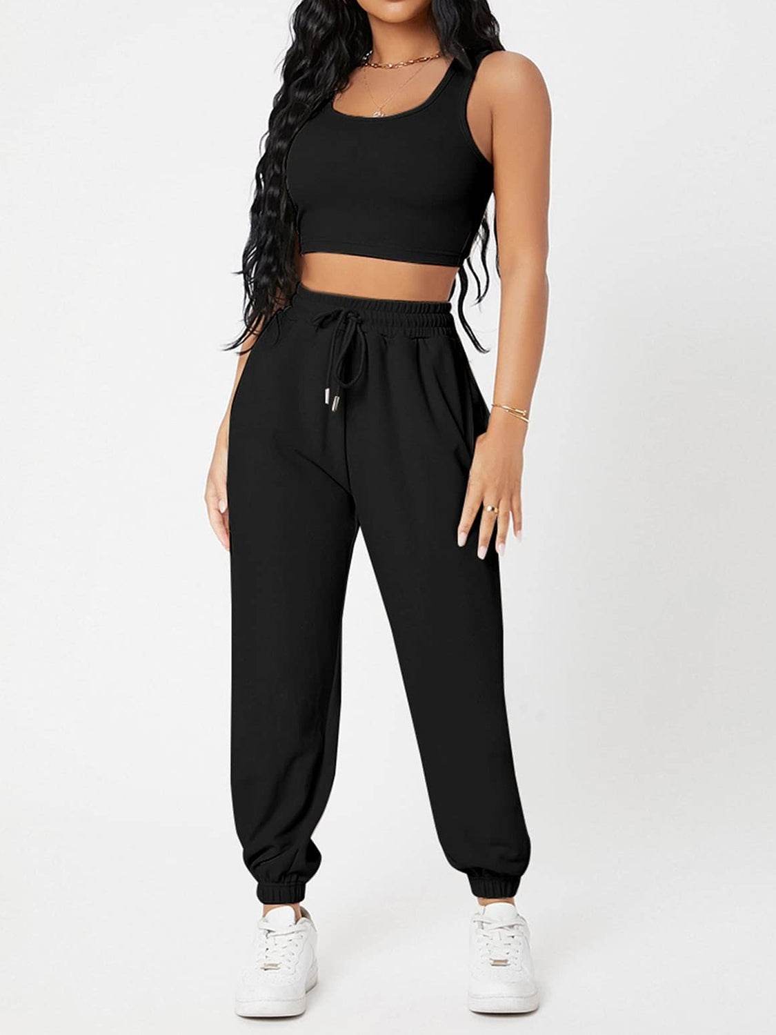 Wide Strap Top and Drawstring Joggers Set - DaTrendStore.Com