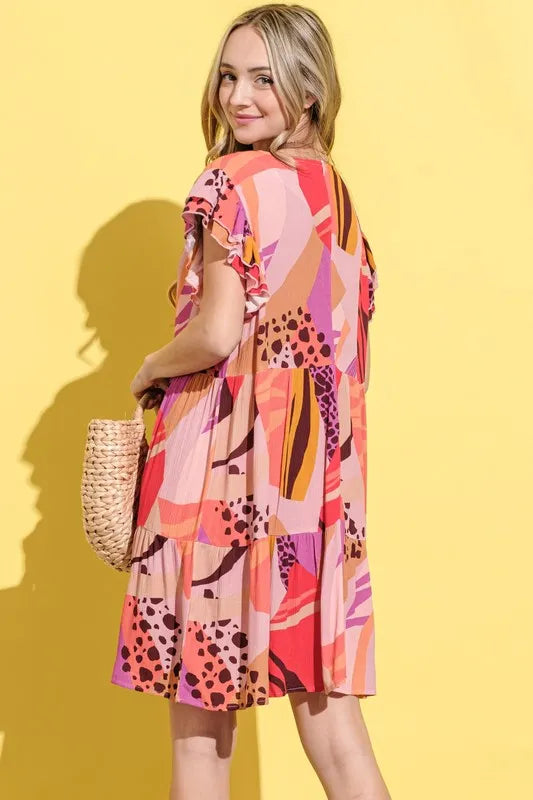 And The Why Mauve Double-Ruffle Sleeve Dress