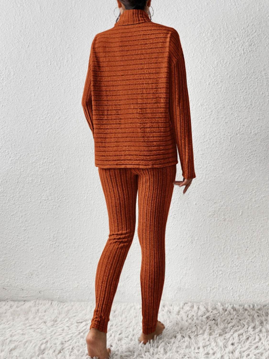 Ribbed Turtleneck Top and Pants Set - DaTrendStore.Com