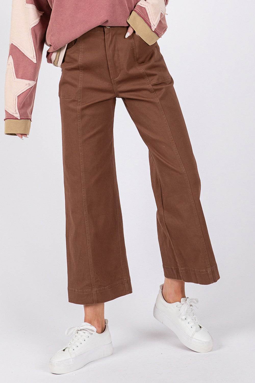 SAGE + FIG Wide Leg Cropped Pants - DaTrendStore.Com