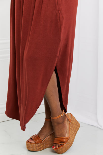 Zenana It's My Time Full Size Side Scoop Scrunch Skirt in Dark Rust