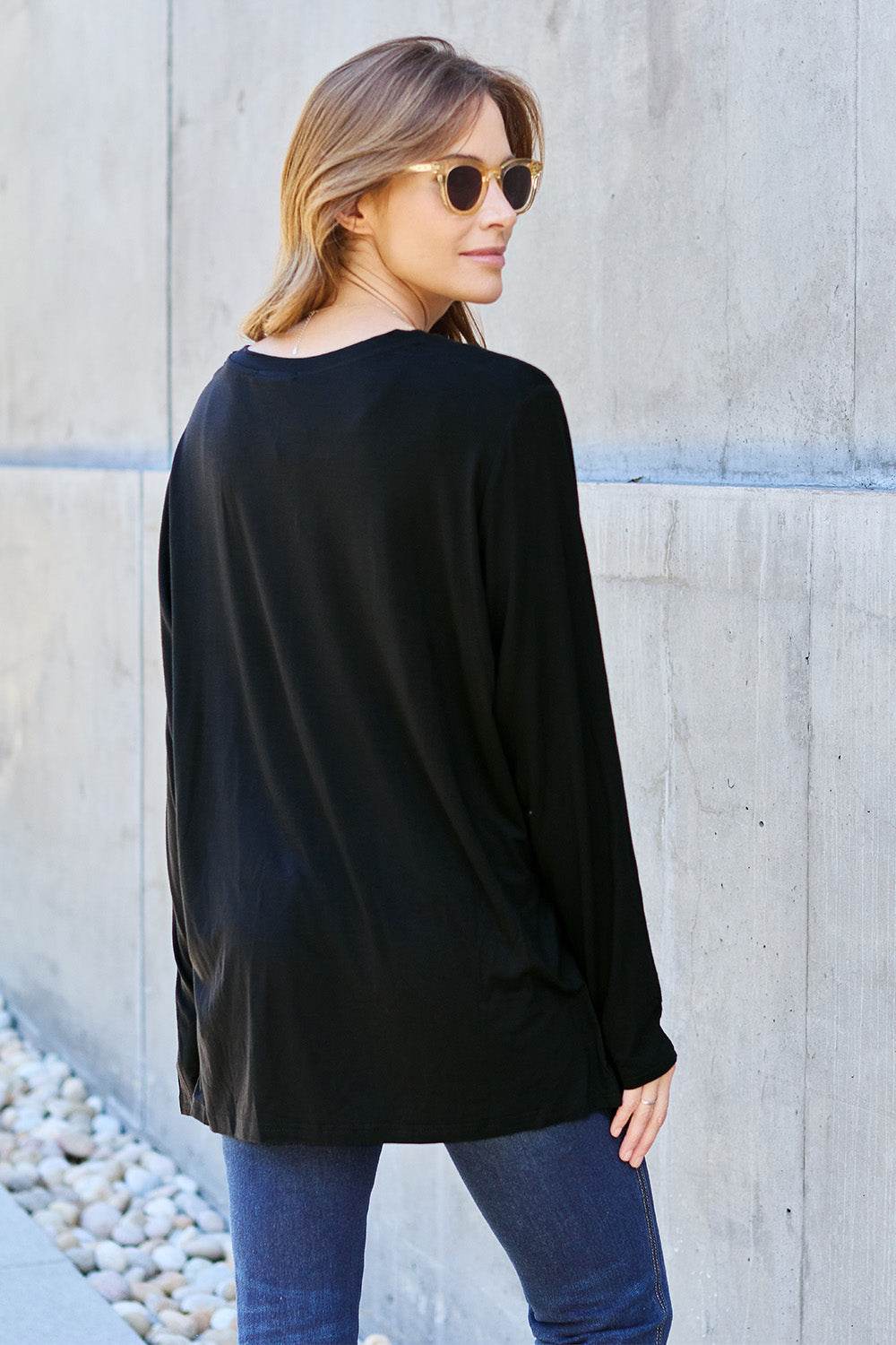 Basic Bae Full Size V-Neck Long Sleeve Top - DaTrendStore.Com