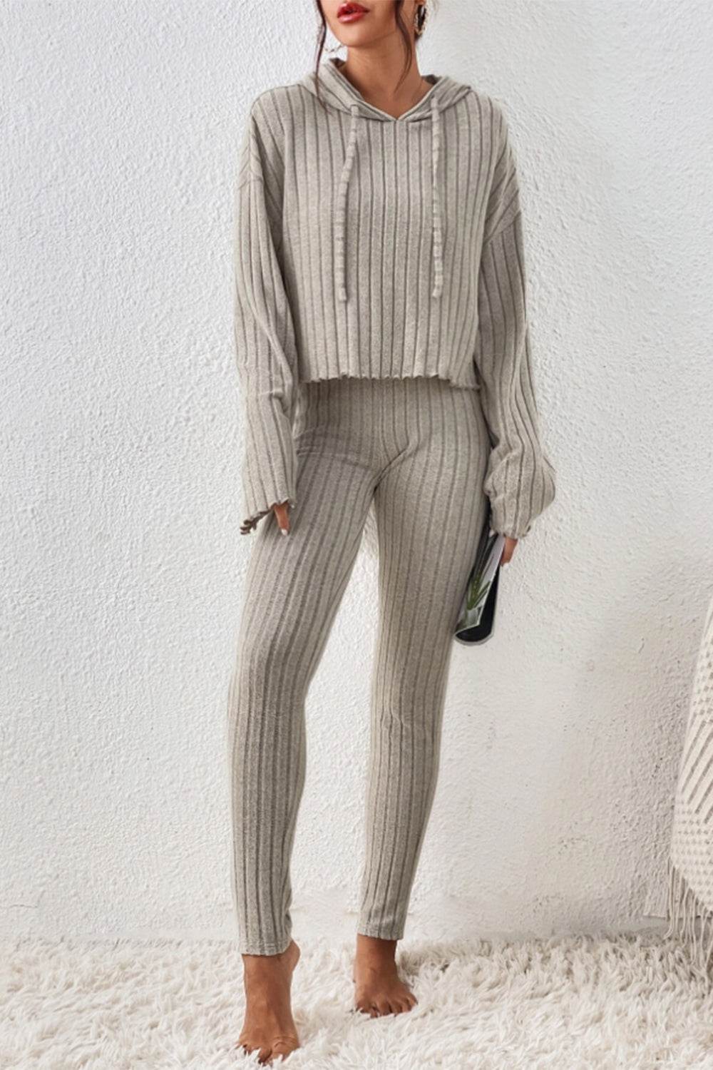 Lettuce Hem Dropped Shoulder Hooded Top and Pants Set - DaTrendStore.Com