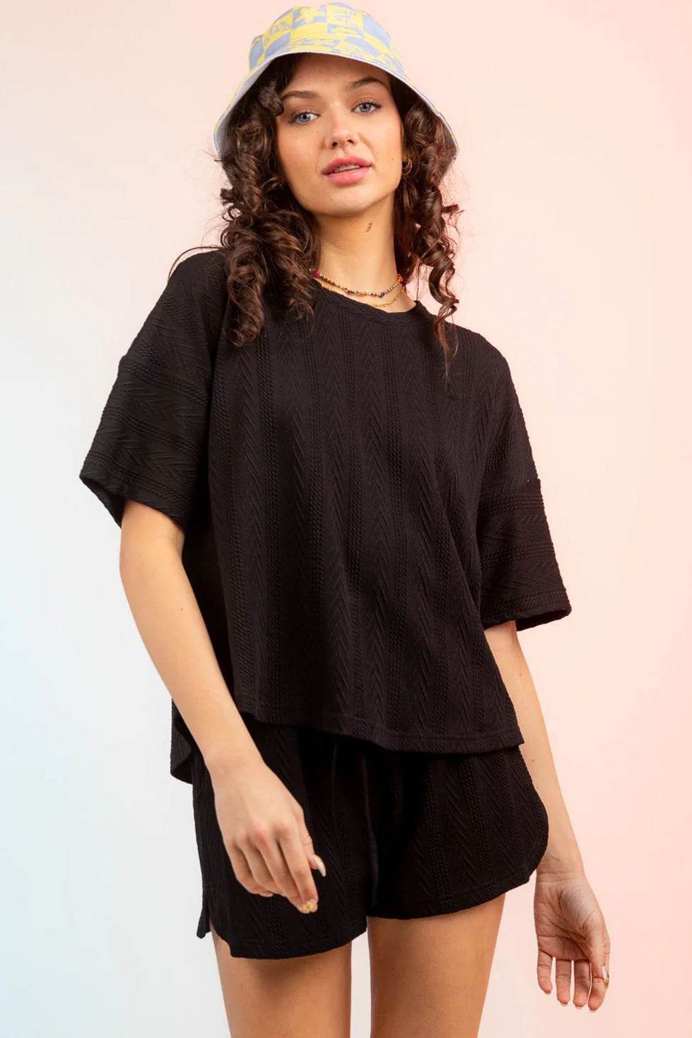 Textured Round Neck Top and Shorts Set - DaTrendStore.Com
